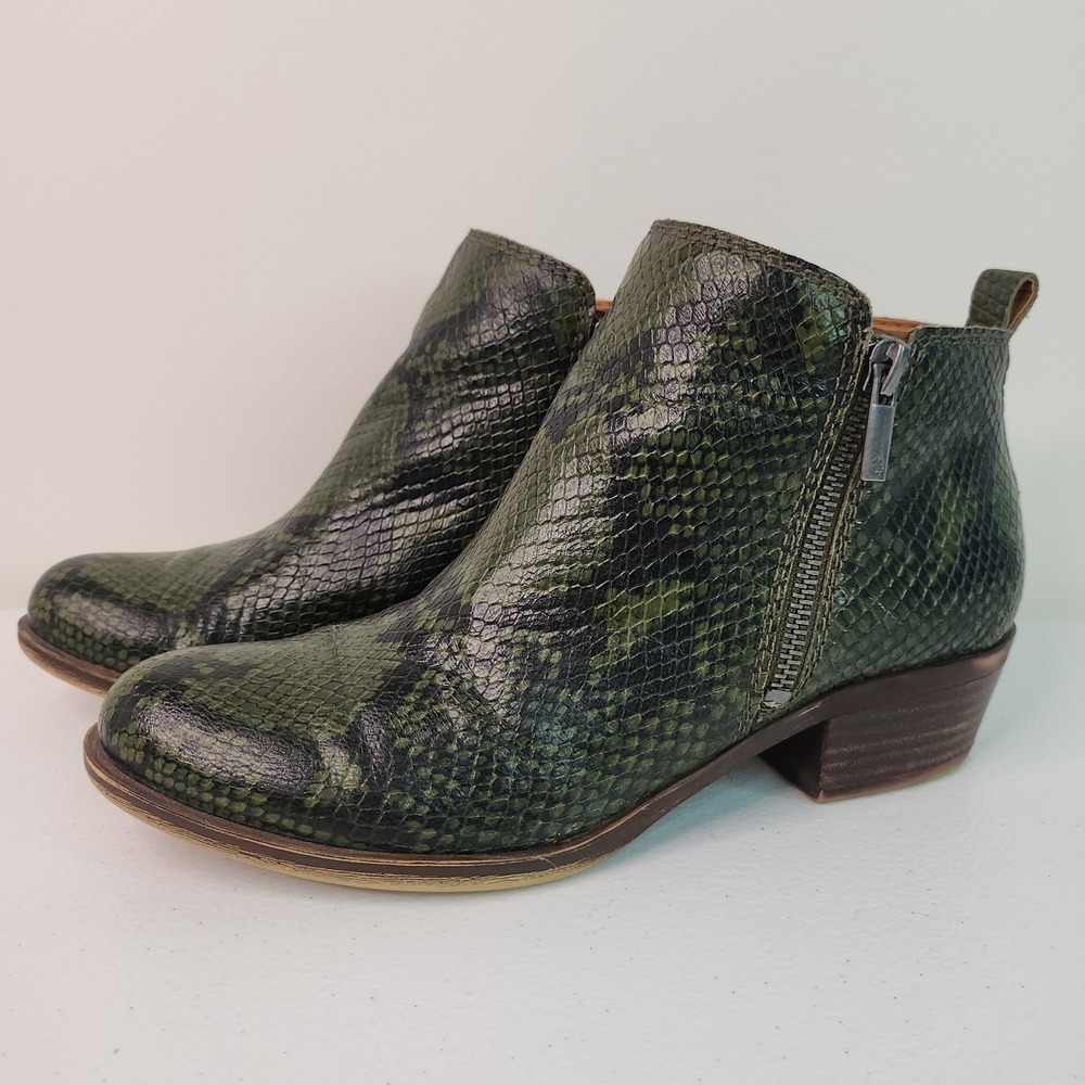 Lucky Brand Green Serpentine Snake Basel Booties 6.5 Whimsigoth Dark Academia